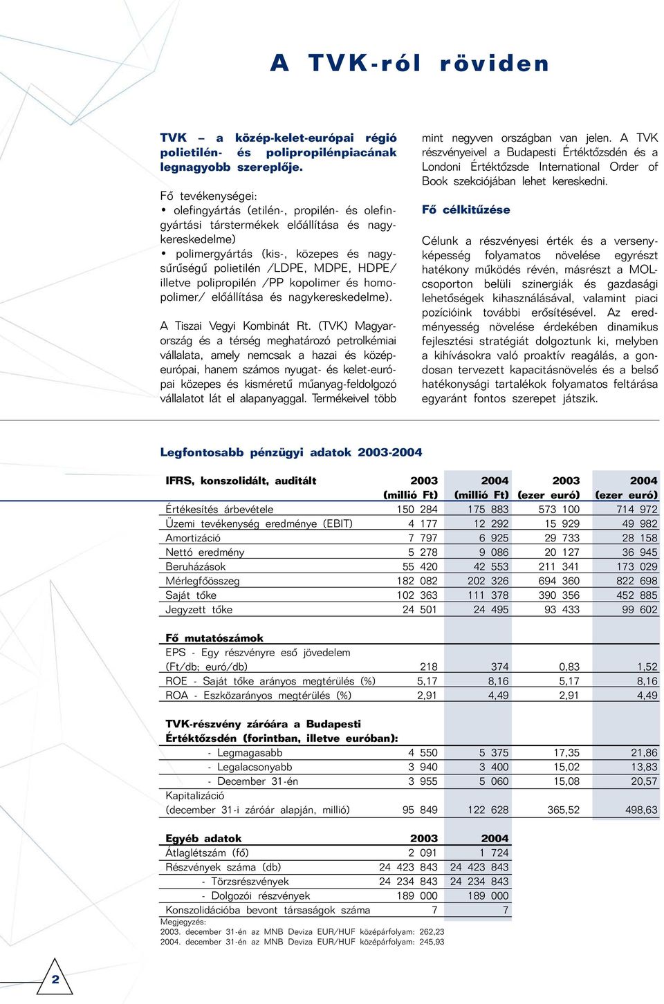 polipropilén /PP kopolimer és homopolimer/ elõállítása és nagykereskedelme). A Tiszai Vegyi Kombinát Rt.