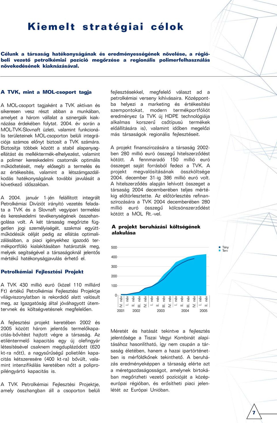 év során a MOL-TVK-Slovnaft üzleti, valamint funkcionális területeinek MOL-csoporton belüli integrációja számos elõnyt biztosít a TVK számára.
