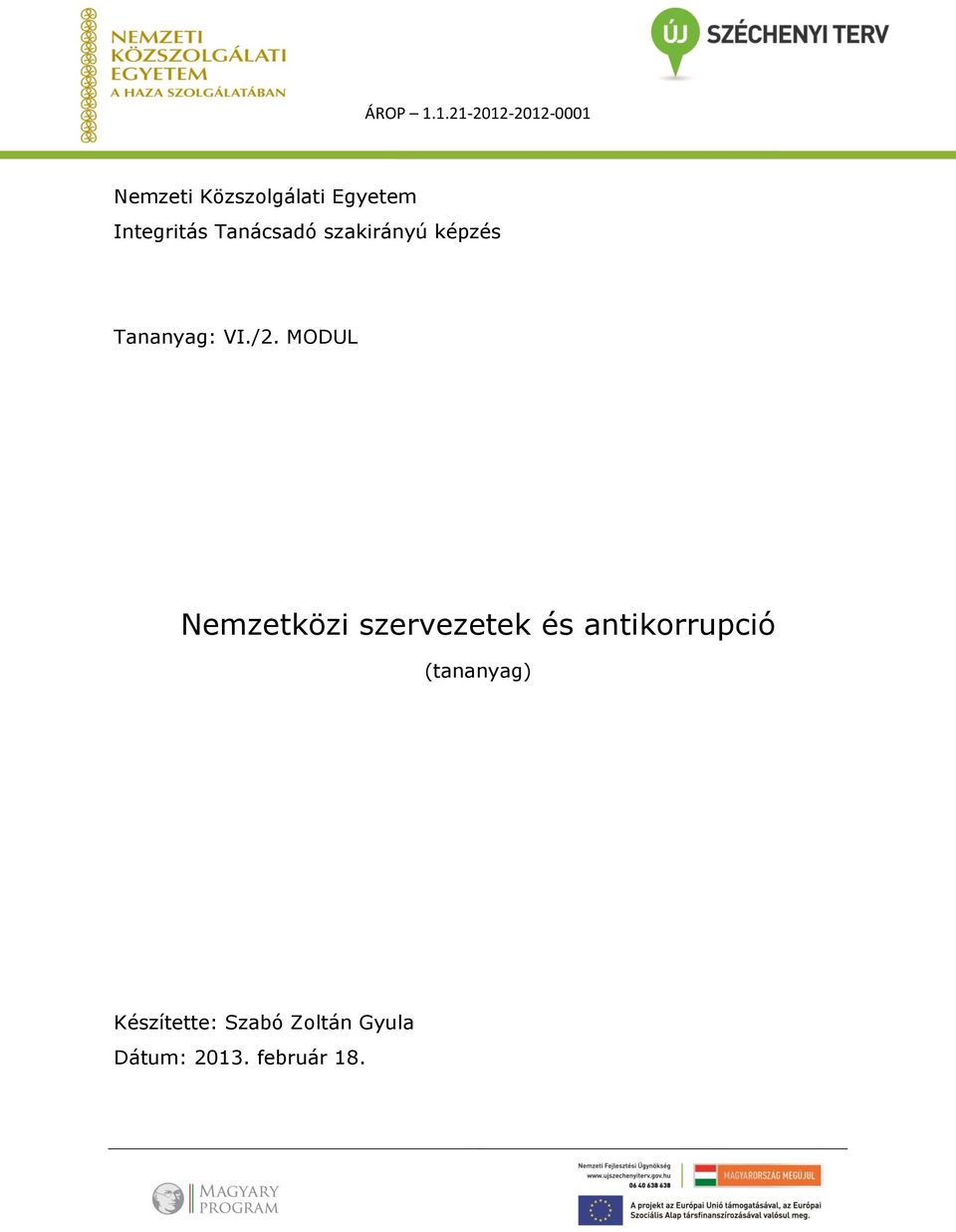 MODUL Nemzetközi szervezetek és antikorrupció