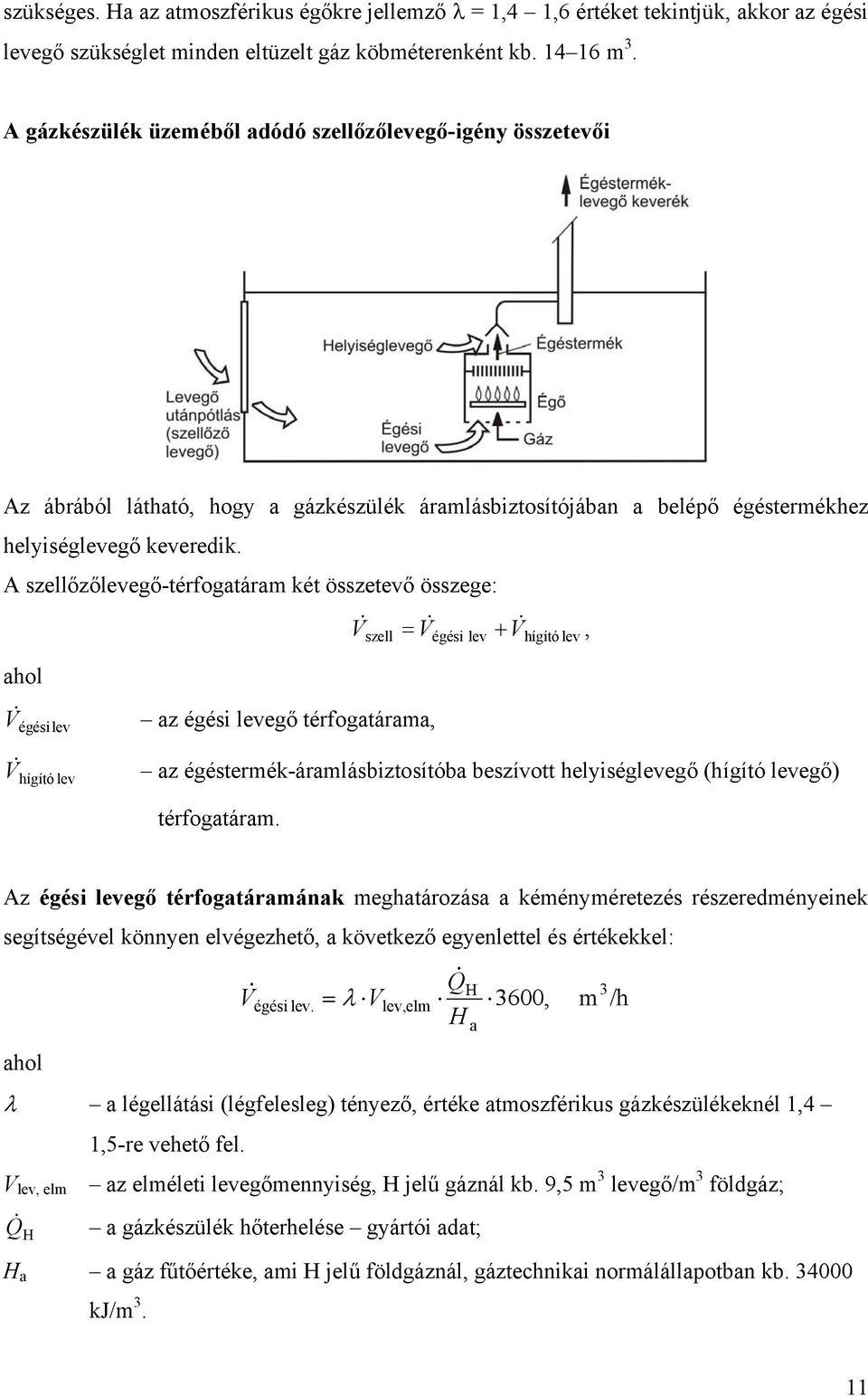 A szellőzőlevegő-térfogatáram két összetevő összege: ahol V & = V& + V&, szell V & égési lev az égési levegő térfogatárama, égési lev hígító lev V & hígító lev az égéstermék-áramlásbiztosítóba