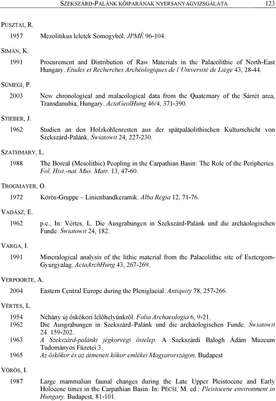 2003 New chronological and malacological data from the Quaternary of the Sárrét area, Transdanubia, Hungary. ActaGeolHung 46/4, 371-390. STIEBER, J.