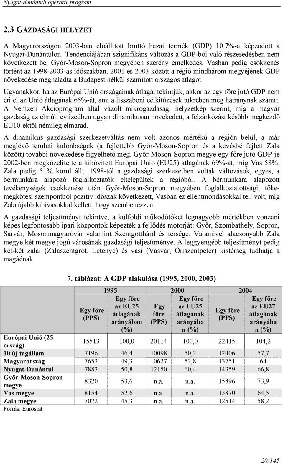 2001 és 2003 között a régió mindhárom megyéjének GDP növekedése meghaladta a Budapest nélkül számított országos átlagot.