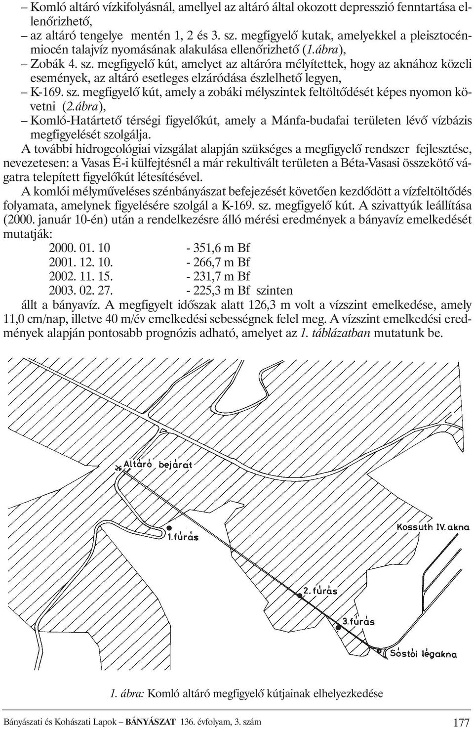 megfigyelõ kút, amelyet az altáróra mélyítettek, hogy az aknához közeli események, az altáró esetleges elzáródása észlelhetõ legyen, K-169. sz.