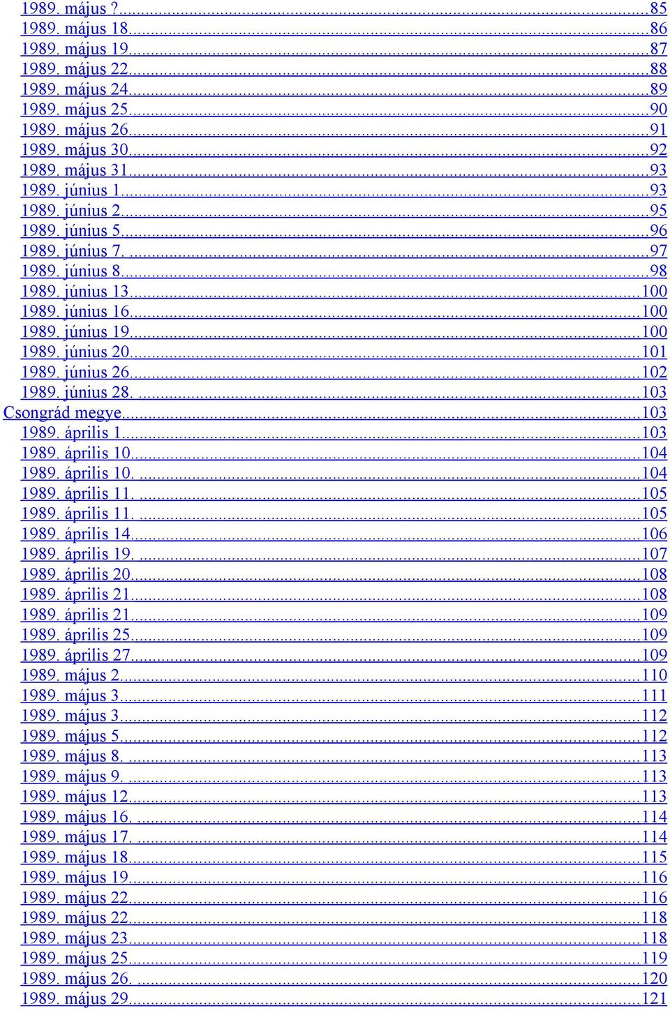 ... 101 1989. június 26.... 102 1989. június 28.... 103 Csongrád megye... 103 1989. április 1.... 103 1989. április 10.... 104 1989. április 10.... 104 1989. április 11.... 105 1989. április 11.... 105 1989. április 14.