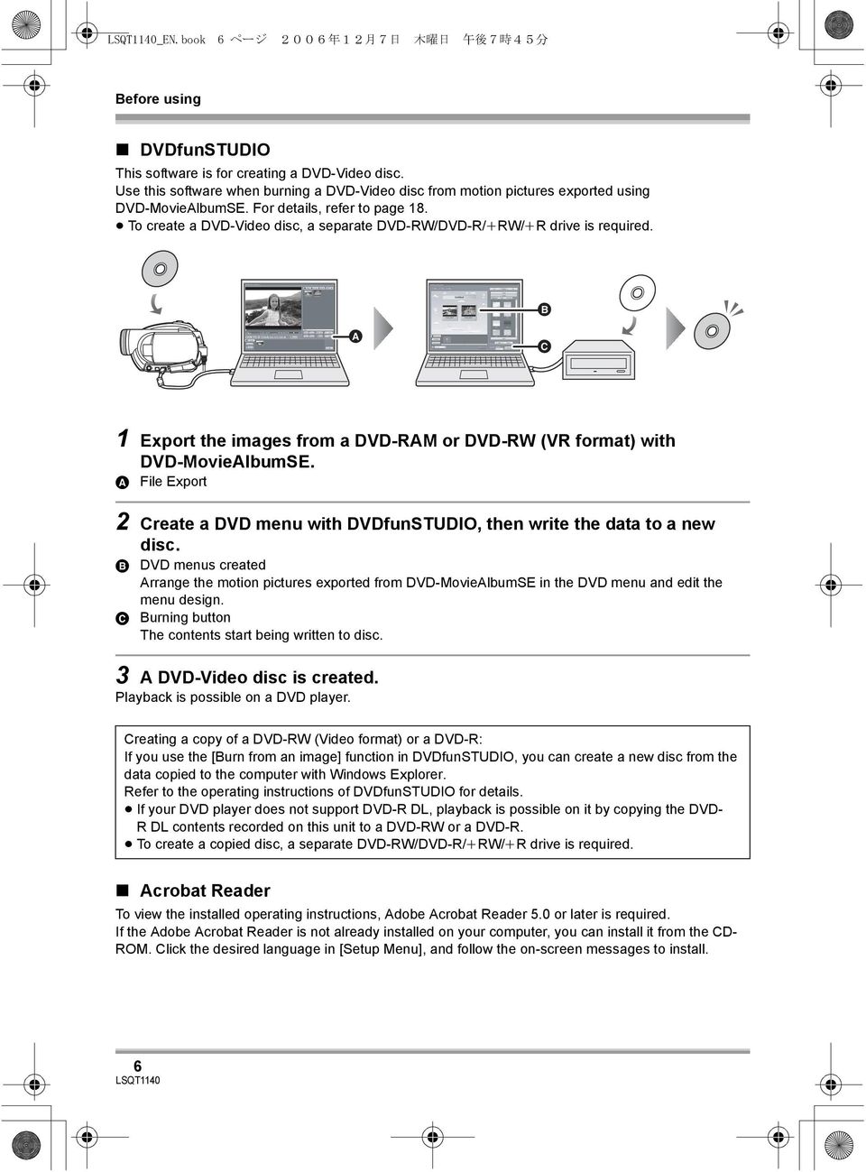 To create a DVD-Video disc, a separate DVD-RW/DVD-R/iRW/iR drive is required. B A C 1 Export the images from a DVD-RAM or DVD-RW (VR format) with DVD-MovieAlbumSE.