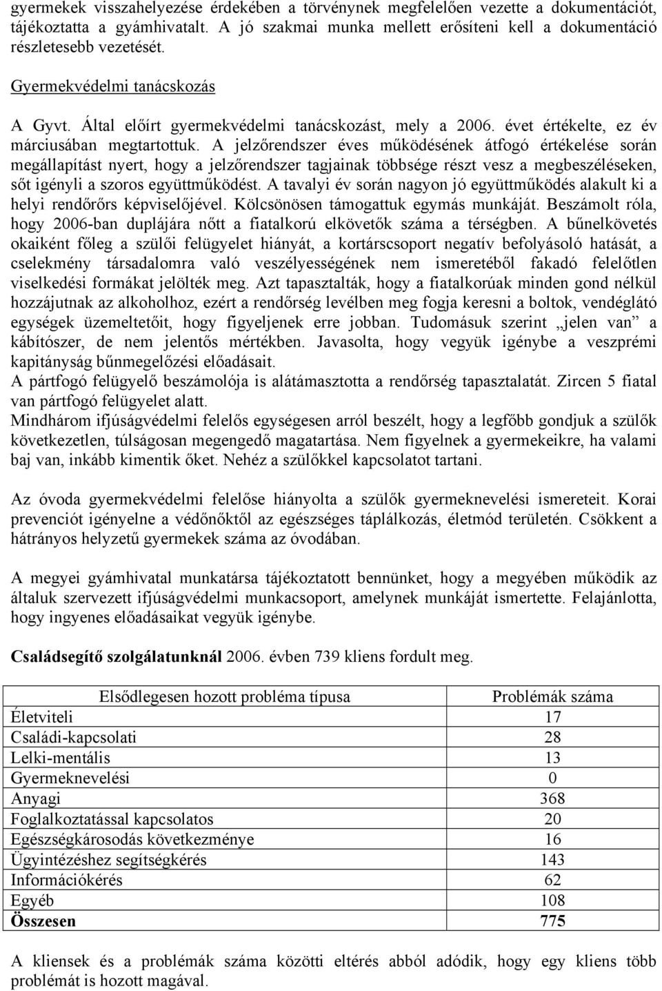 A jelzőrendszer éves működésének átfogó értékelése során megállapítást nyert, hogy a jelzőrendszer tagjainak többsége részt vesz a megbeszéléseken, sőt igényli a szoros együttműködést.