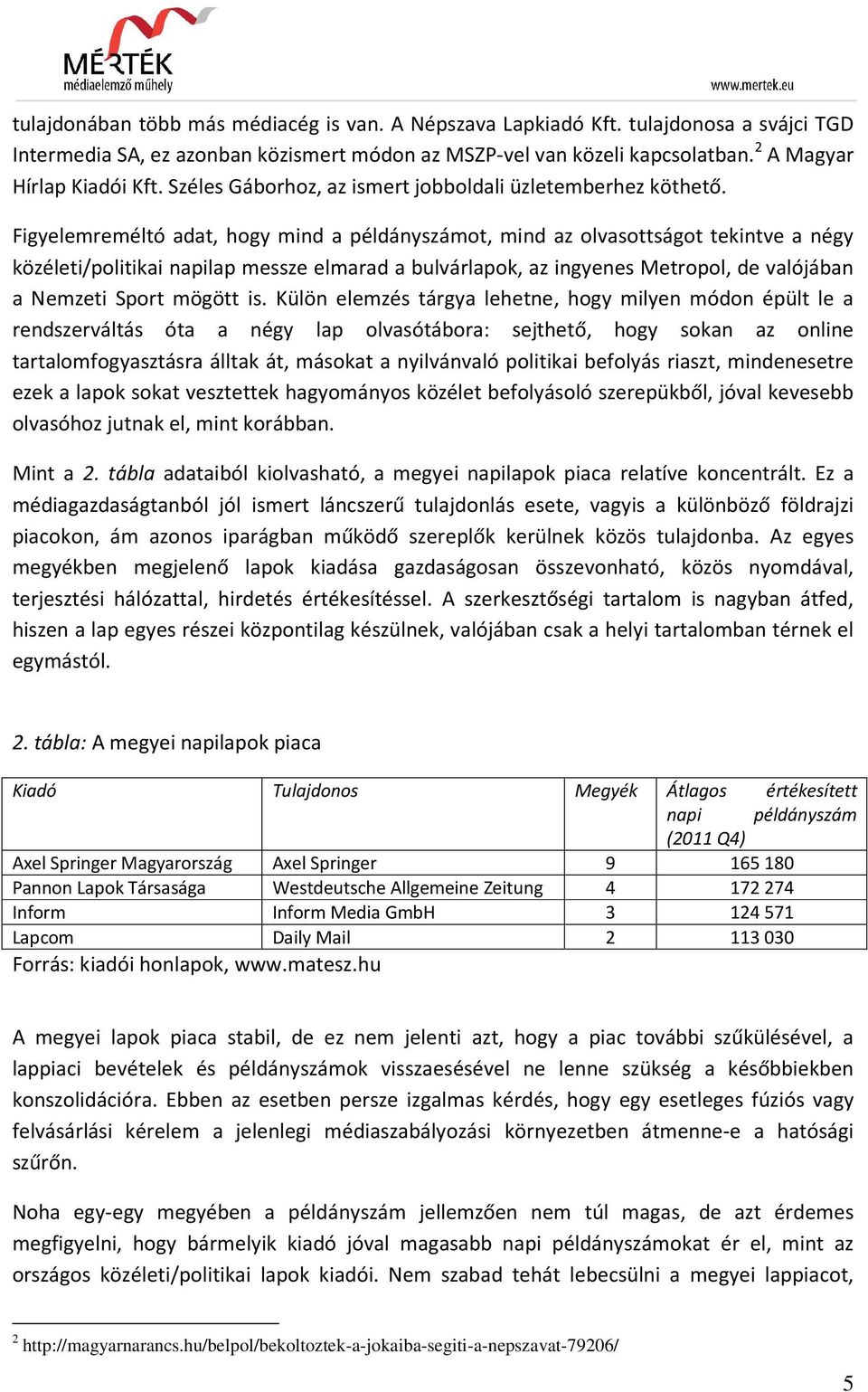 Figyelemreméltó adat, hogy mind a példányszámot, mind az olvasottságot tekintve a négy közéleti/politikai napilap messze elmarad a bulvárlapok, az ingyenes Metropol, de valójában a Nemzeti Sport