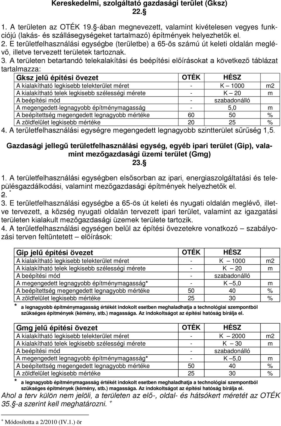 E területfelhasználási egységbe (területbe) a 65-ös számú út keleti oldalán meglévő, illetve tervezett területek tartoznak. 3.