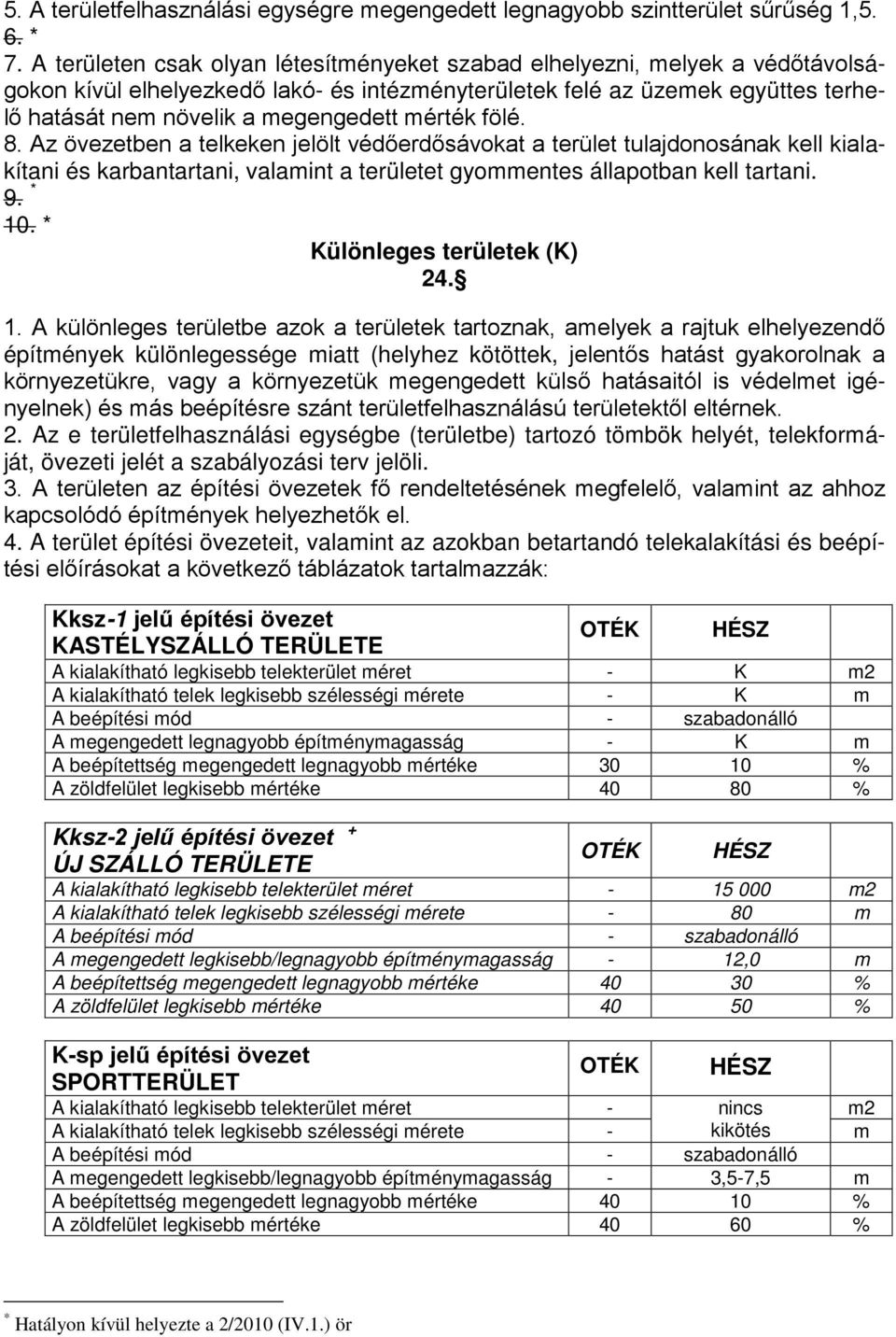 mérték fölé. 8. Az övezetben a telkeken jelölt védőerdősávokat a terület tulajdonosának kell kialakítani és karbantartani, valamint a területet gyommentes állapotban kell tartani. 9. * 10.