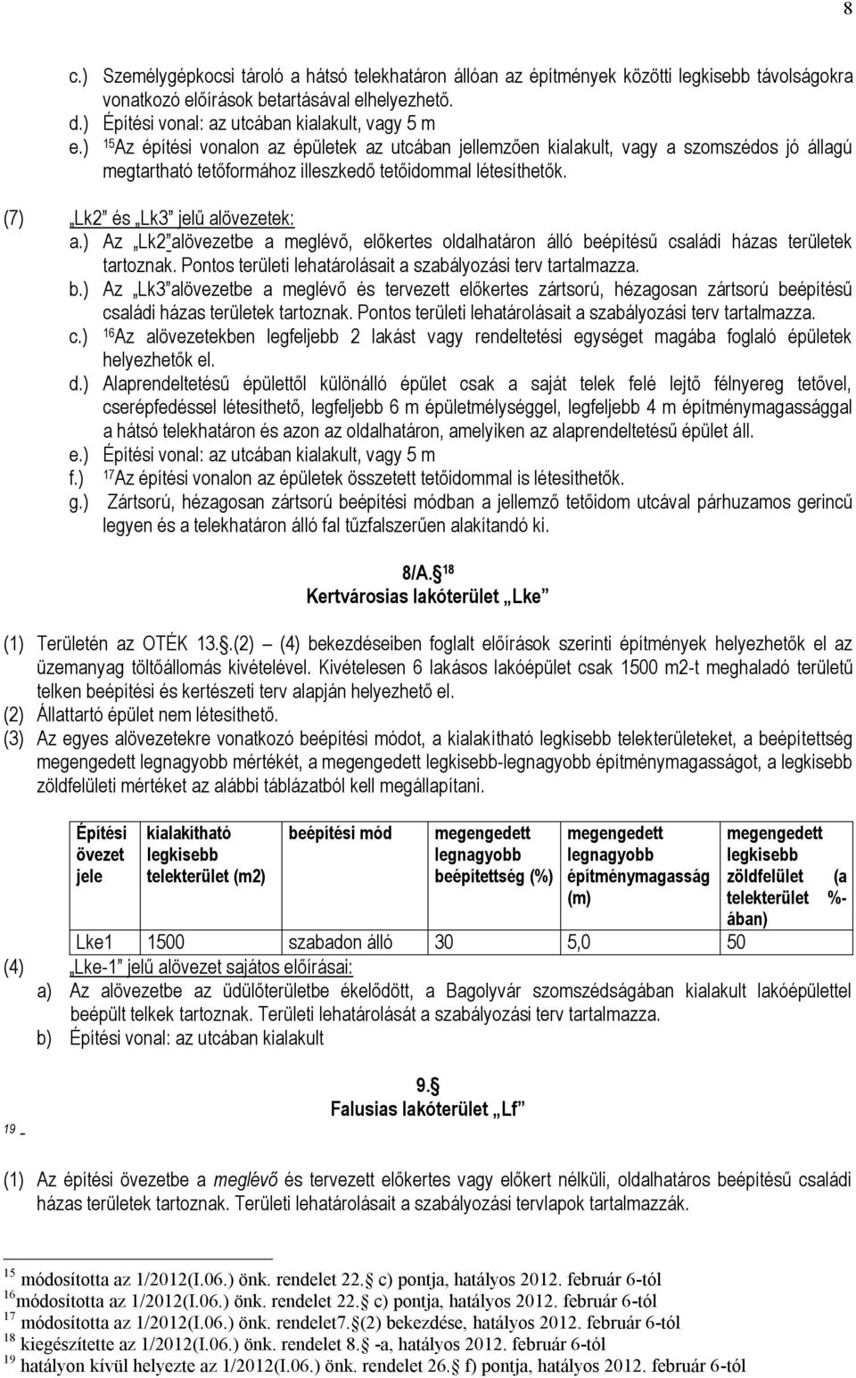 ) 15 Az építési vonalon az épületek az utcában jellemzően kialakult, vagy a szomszédos jó állagú megtartható tetőformához illeszkedő tetőidommal létesíthetők. (7) Lk2 és Lk3 jelű alövezetek: a.