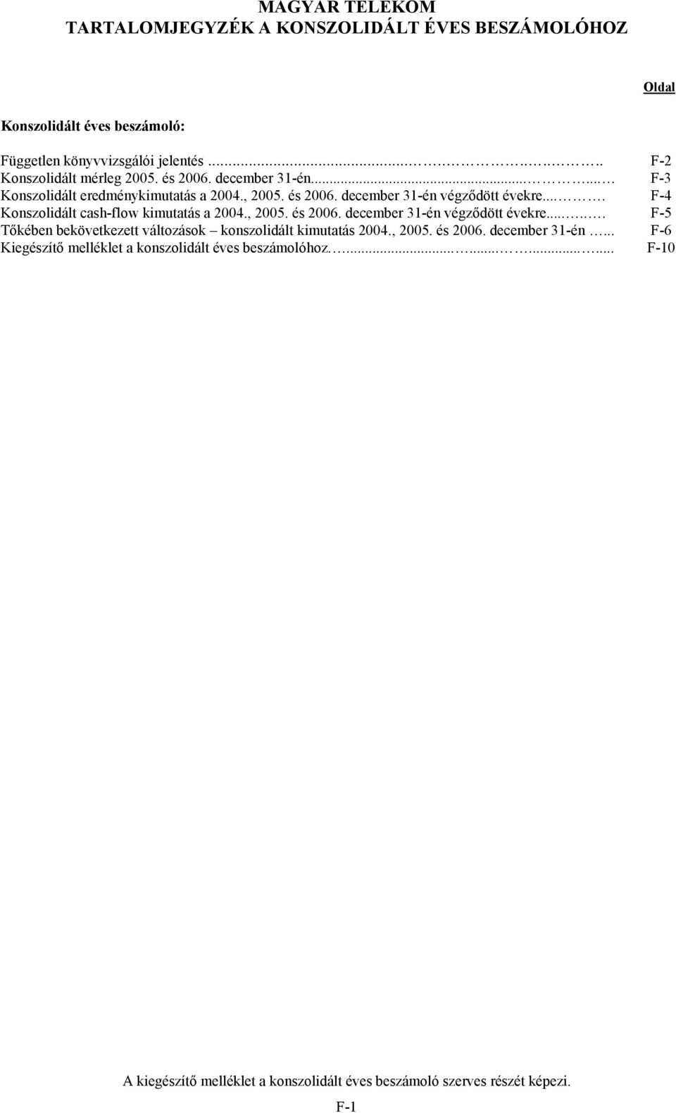 ... F-4 Konszolidált cash-flow kimutatás a 2004., 2005. és 2006. december 31-én végződött évekre.