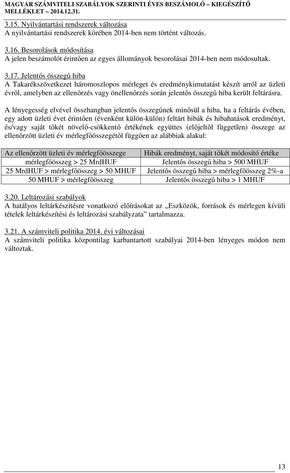 Jelentős összegű hiba A Takarékszövetkezet háromoszlopos mérleget és eredménykimutatást készít arról az üzleti évről, amelyben az ellenőrzés vagy önellenőrzés során jelentős összegű hiba került