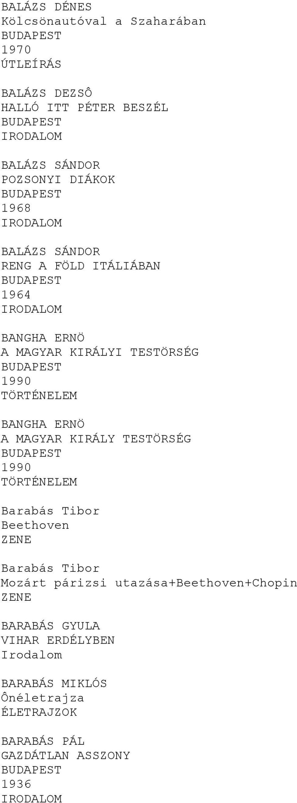 BANGHA ERNÖ A MAGYAR KIRÁLY TESTÖRSÉG 1990 Barabás Tibor Beethoven ZENE Barabás Tibor Mozárt párizsi