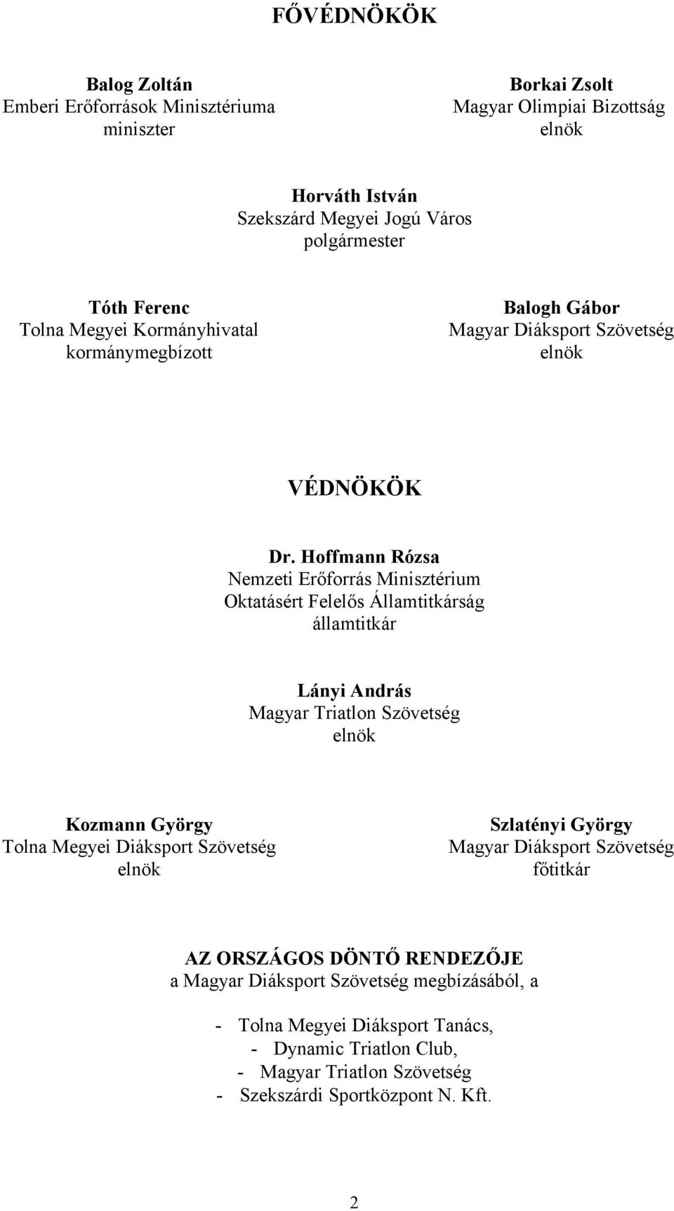 Hoffmann Rózsa Nemzeti Erőforrás Minisztérium Oktatásért Felelős Államtitkárság államtitkár Lányi András Magyar Triatlon Szövetség elnök Kozmann György Tolna Megyei Diáksport
