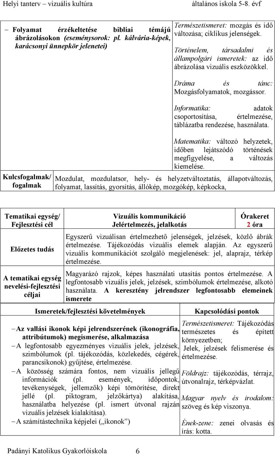 Informatika: adatok csoportosítása, értelmezése, táblázatba rendezése, használata. Kulcs/ Matematika: változó helyzetek, időben lejátszódó történések megfigyelése, a változás kiemelése.