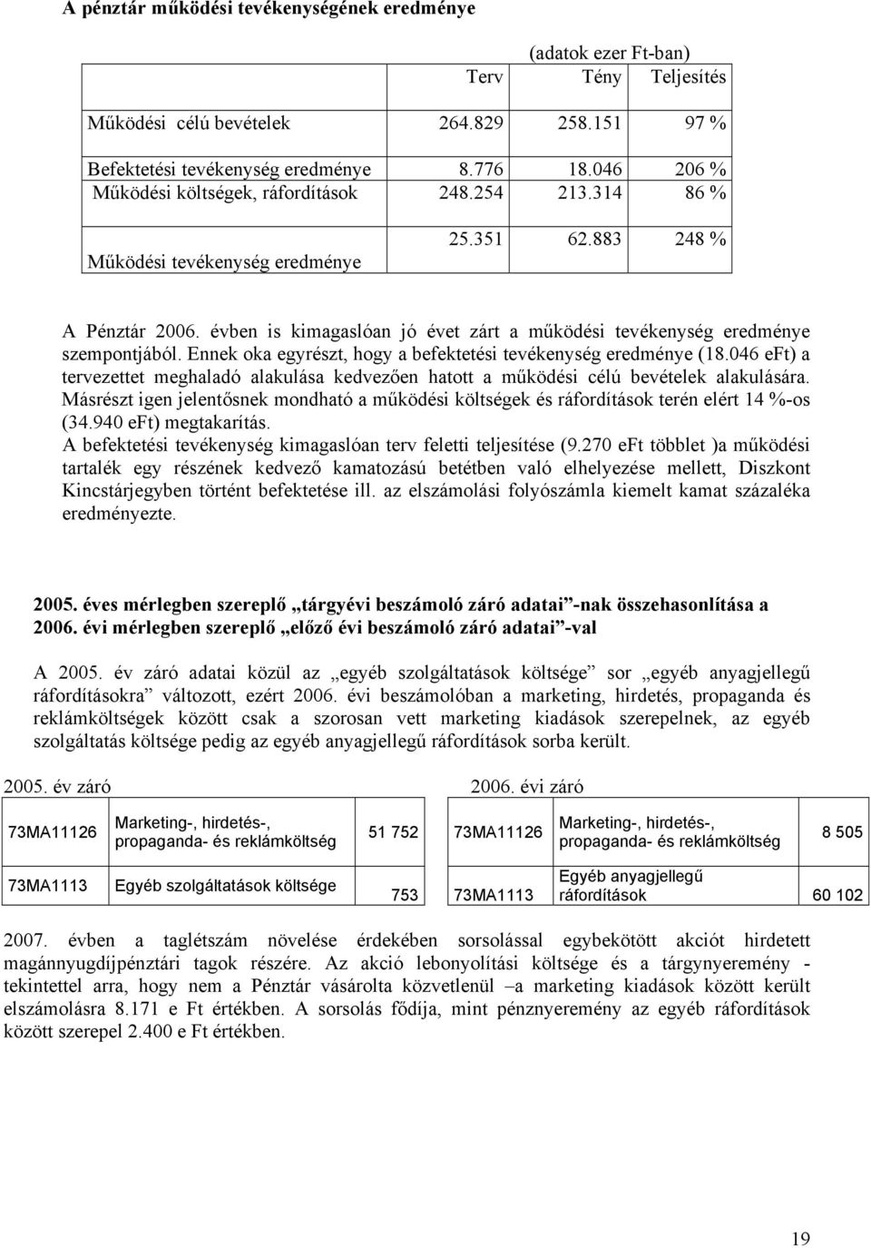 évben is kimagaslóan jó évet zárt a működési tevékenység eredménye szempontjából. Ennek oka egyrészt, hogy a befektetési tevékenység eredménye (18.