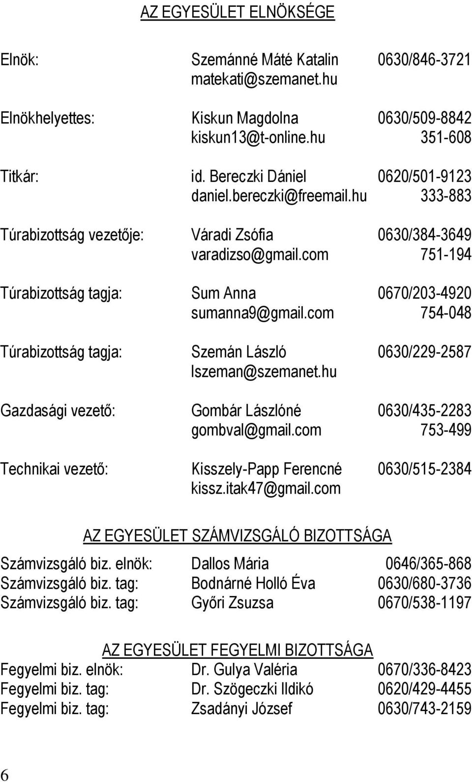 com 751-194 Túrabizottság tagja: Sum Anna 0670/203-4920 sumanna9@gmail.com 754-048 Túrabizottság tagja: Szemán László 0630/229-2587 lszeman@szemanet.