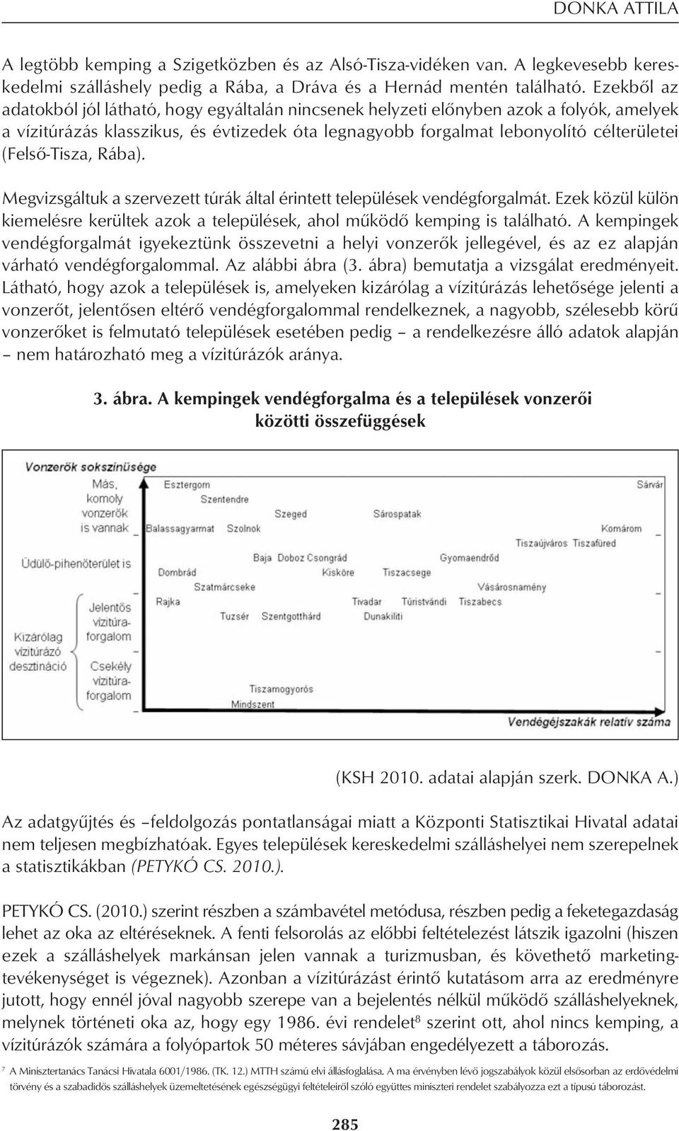 (Felsô-Tisza, Rába). Megvizsgáltuk a szervezett túrák által érintett települések vendégforgalmát. Ezek közül külön kiemelésre kerültek azok a települések, ahol mûködô kemping is található.