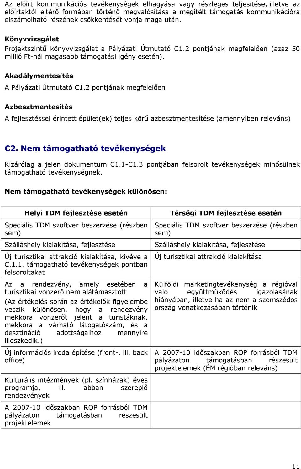 Akadálymentesítés A Pályázati Útmutató C1.2 pontjának megfelelően Azbesztmentesítés A fejlesztéssel érintett épület(ek) teljes körű azbesztmentesítése (amennyiben releváns) C2.