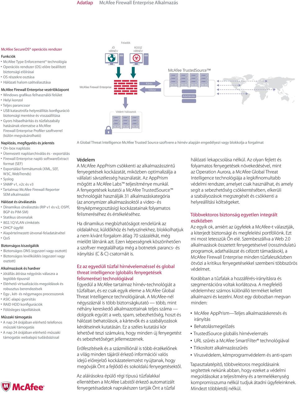 hibaelhárítás és tűzfalszabály hatásának elemzése a McAfee Firewall Enterprise Profiler szoftverrel (külön megvásárolható) Naplózás, megfigyelés és jelentés On-box naplózás Ütemezett naplóarchiválás