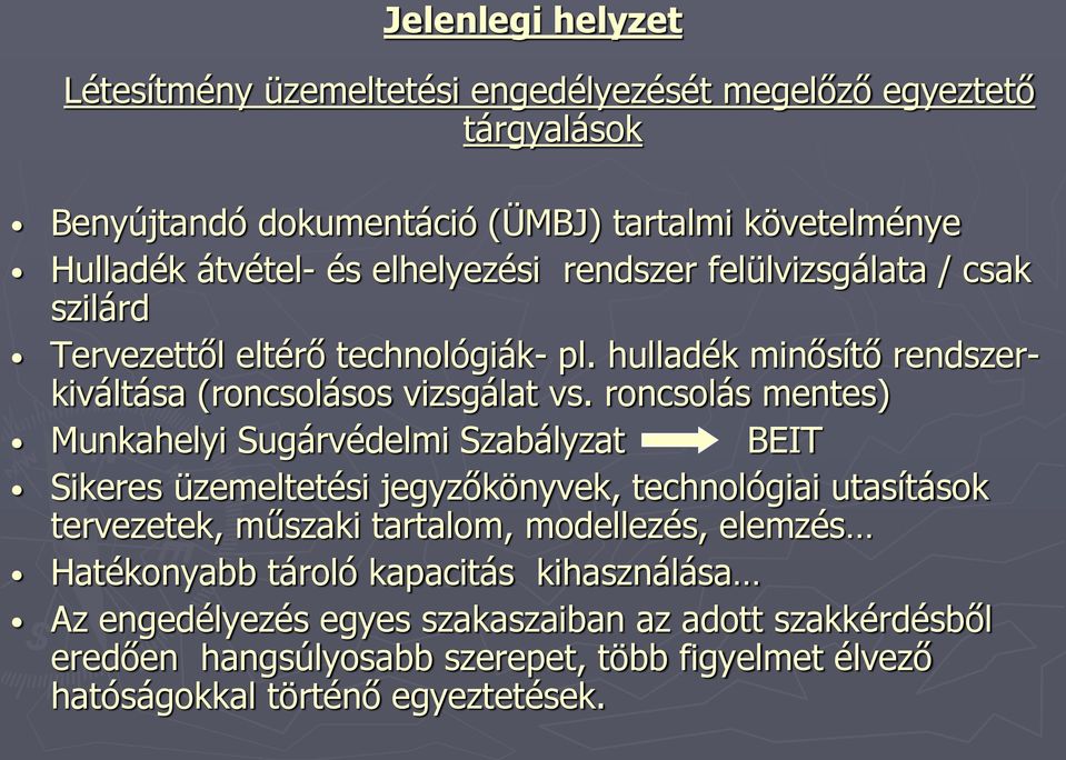 roncsolás mentes) Munkahelyi Sugárvédelmi Szabályzat BEIT Sikeres üzemeltetési jegyzőkönyvek, technológiai utasítások tervezetek, műszaki tartalom, modellezés, elemzés