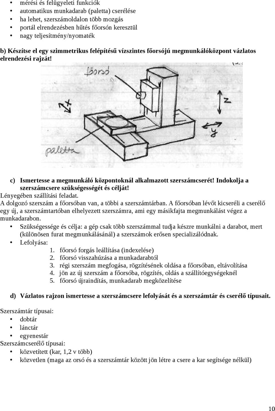 Indokolja a szerszámcsere szükségességét és célját! Lényegében szállítási feladat. A dolgozó szerszám a főorsóban van, a többi a szerszámtárban.