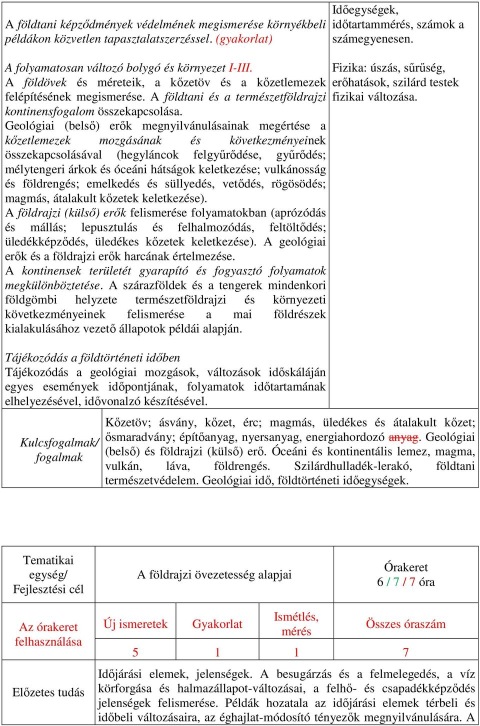 Geológiai (belső) erők megnyilvánulásainak megértése a kőzetlemezek mozgásának és következményeinek összekapcsolásával (hegyláncok felgyűrődése, gyűrődés; mélytengeri árkok és óceáni hátságok