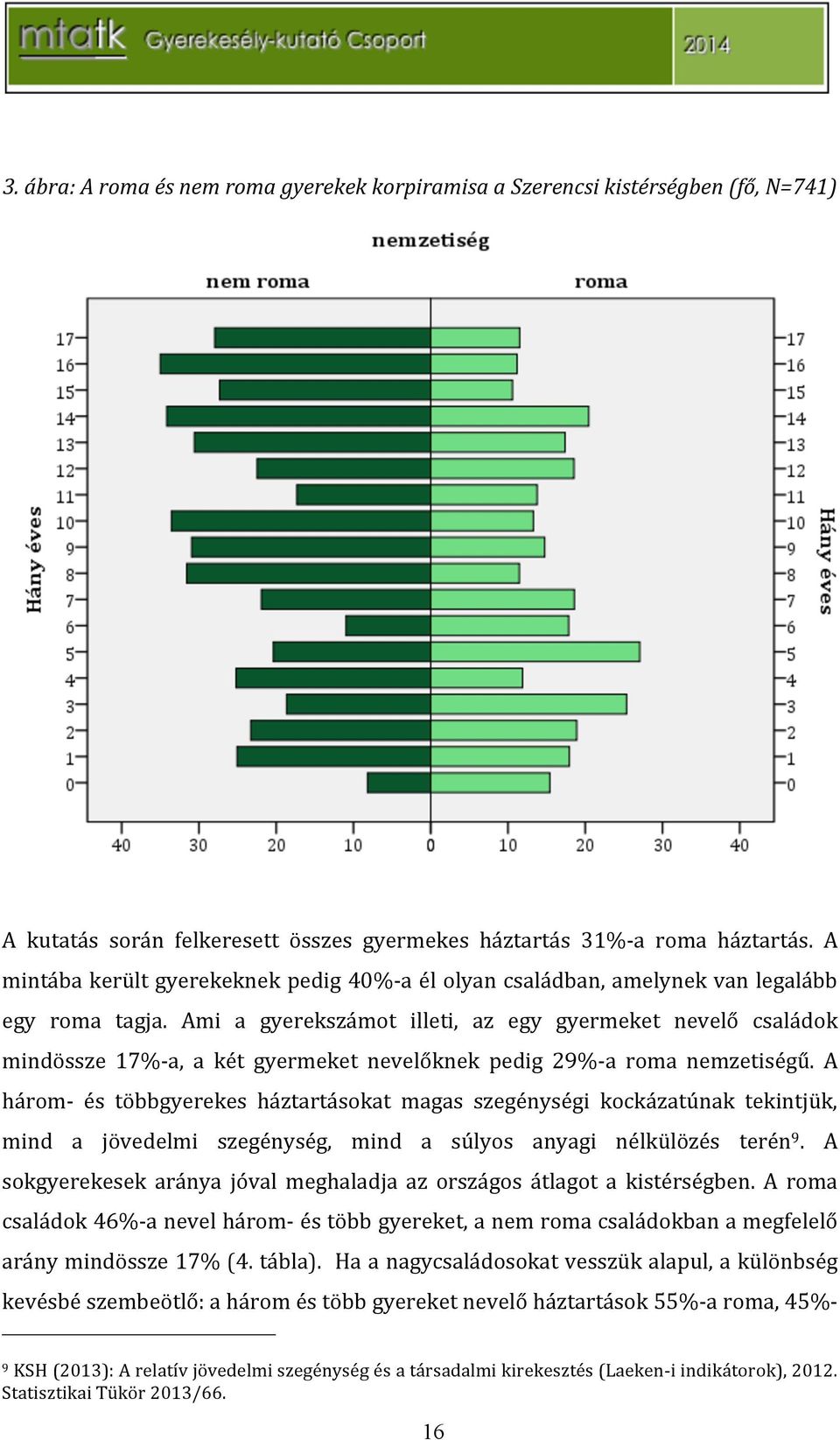 Ami a gyerekszámot illeti, az egy gyermeket nevelő családok mindössze 17%]a, a két gyermeket nevelőknekpedig 29%]a roma nemzetiségű.