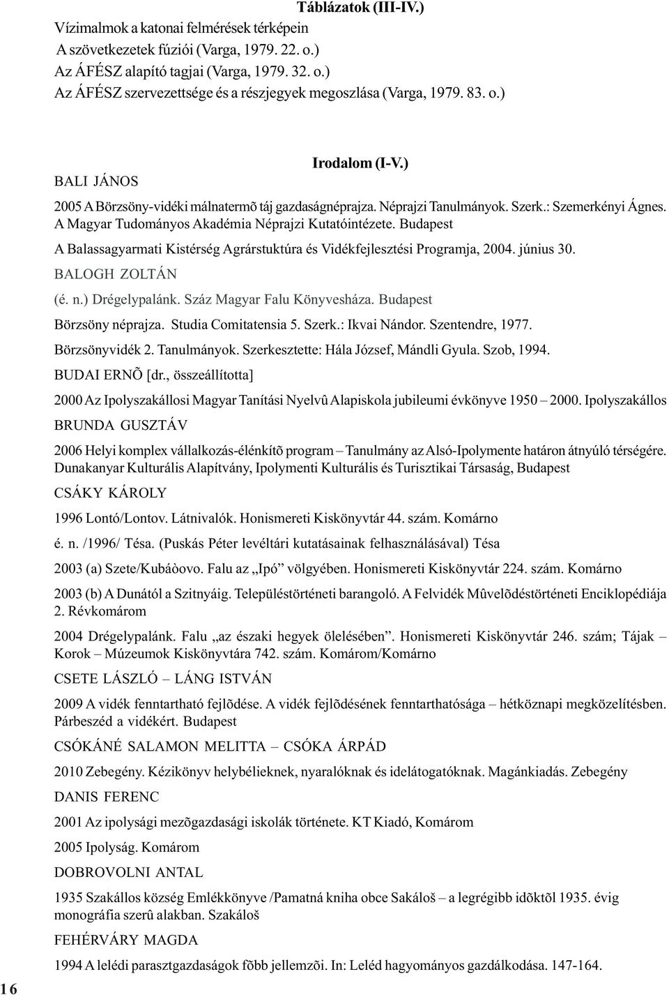 Budapest A Balassagyarmati Kistérség Agrárstuktúra és Vidékfejlesztési Programja, 2004. június 30. BALOGH ZOLTÁN (é. n.) Drégelypalánk. Száz Magyar Falu Könyvesháza. Budapest Börzsöny néprajza.