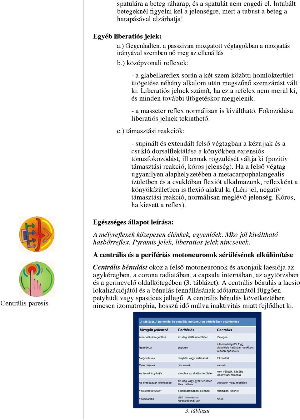 ) középvonali reflexek: - a glabellareflex során a két szem közötti homlokterület ütögetése néhány alkalom után megszűnő szemzárást vált ki.