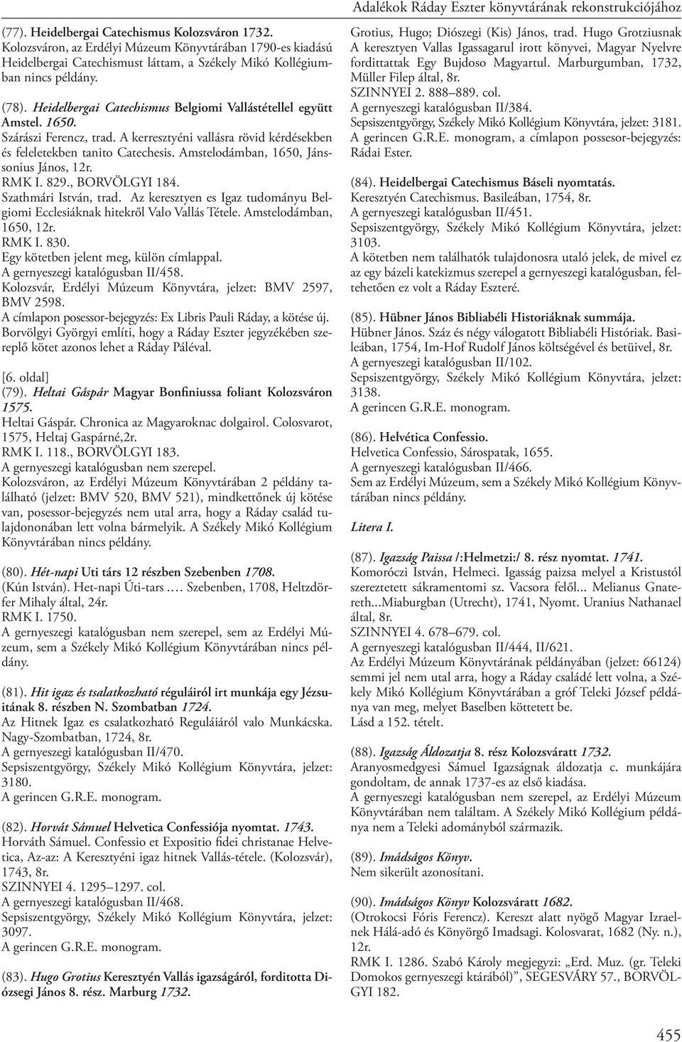 Amstelodámban, 1650, Jánssonius János, 12r. RMK I. 829., BORVÖLGYI 184. Szathmári István, trad. Az keresztyen es Igaz tudományu Belgiomi Ecclesiáknak hitekről Valo Vallás Tétele.