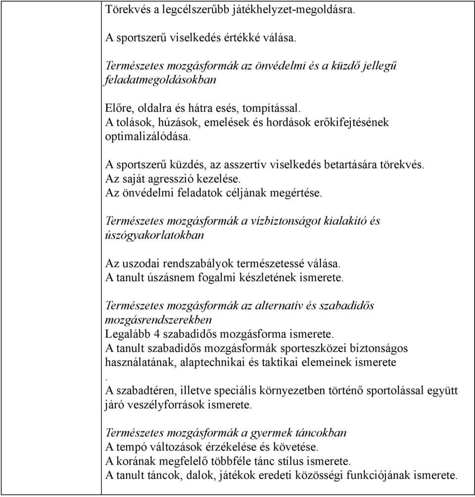 A sportszerű küzdés, az asszertív viselkedés betartására törekvés. Az saját agresszió kezelése. Az önvédelmi feladatok céljának megértése.