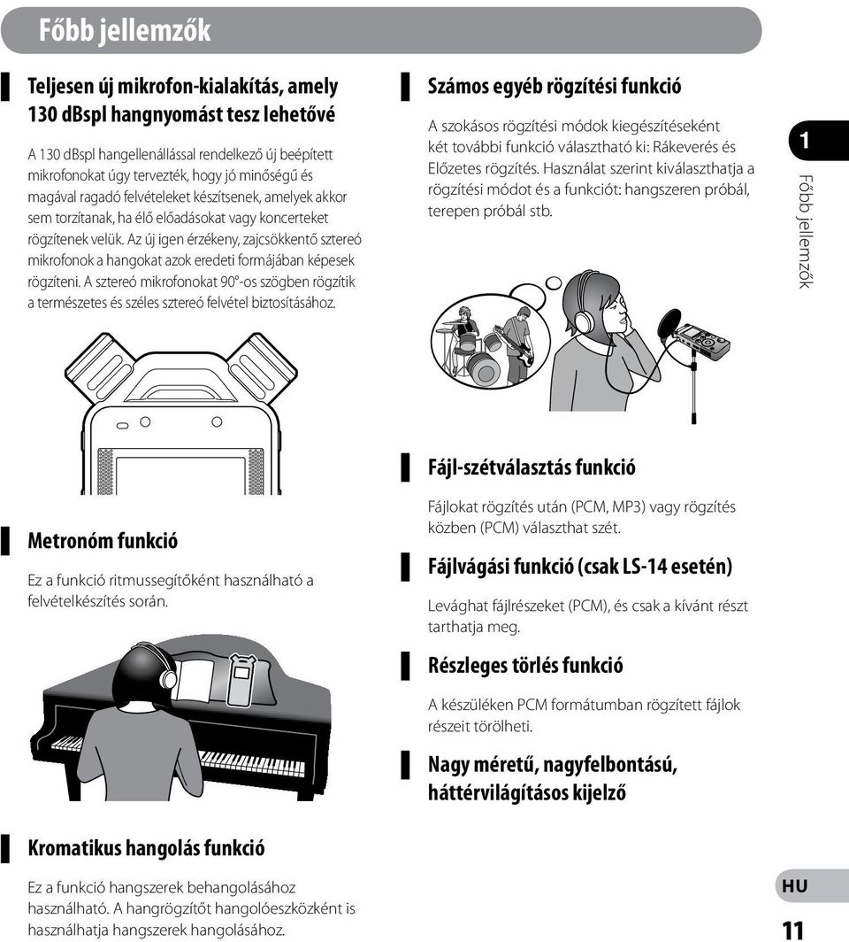 Az új igen érzékeny, zajcsökkentő sztereó mikrofonok a hangokat azok eredeti formájában képesek rögzíteni.