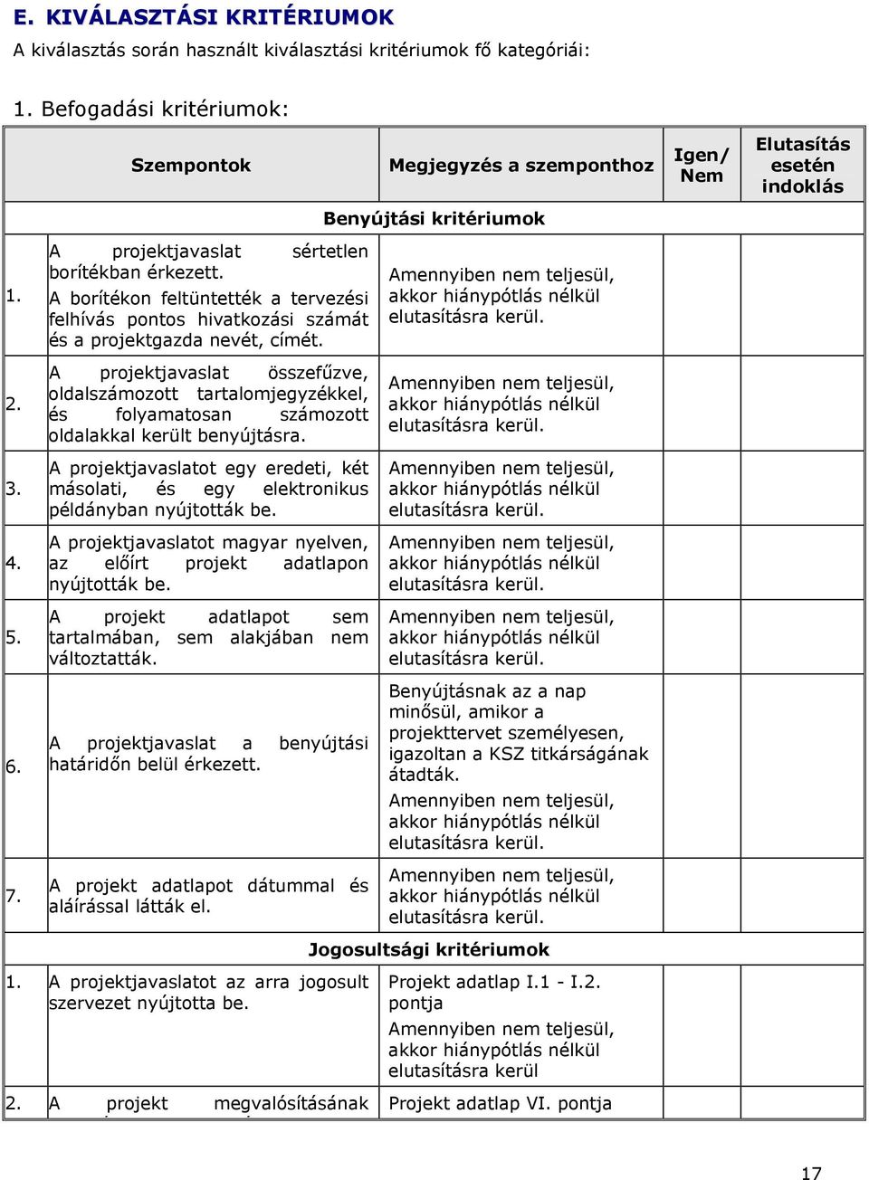 A projektjavaslat összefűzve, oldalszámozott tartalomjegyzékkel, és folyamatosan számozott oldalakkal került benyújtásra.