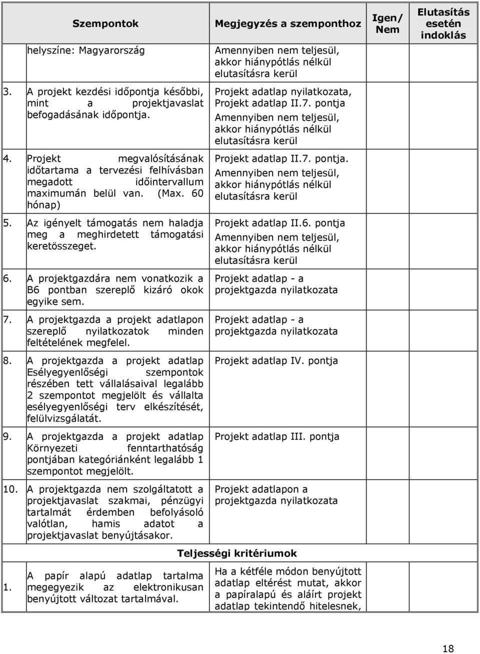 Az igényelt támogatás nem haladja meg a meghirdetett támogatási keretösszeget. 6. A projektgazdára nem vonatkozik a B6 pontban szereplő kizáró okok egyike sem. 7.