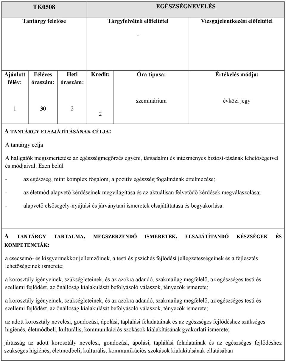 Ezen belül - az egészség, mint komplex fogalom, a pozitív egészség fogalmának értelmezése; - az életmód alapvető kérdéseinek megvilágítása és az aktuálisan felvetődő kérdések megválaszolása; -