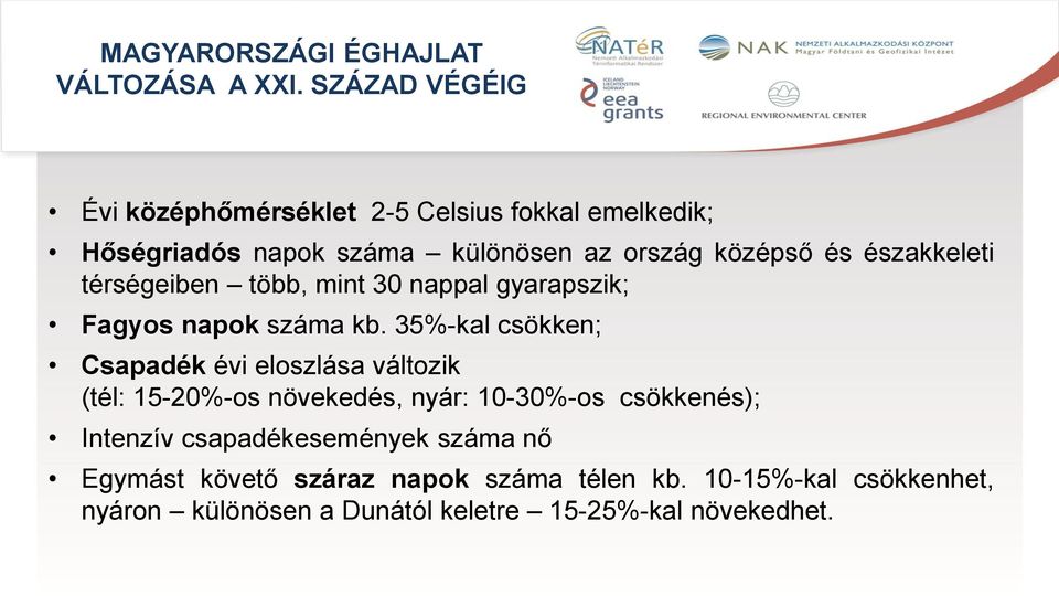 északkeleti térségeiben több, mint 30 nappal gyarapszik; Fagyos napok száma kb.