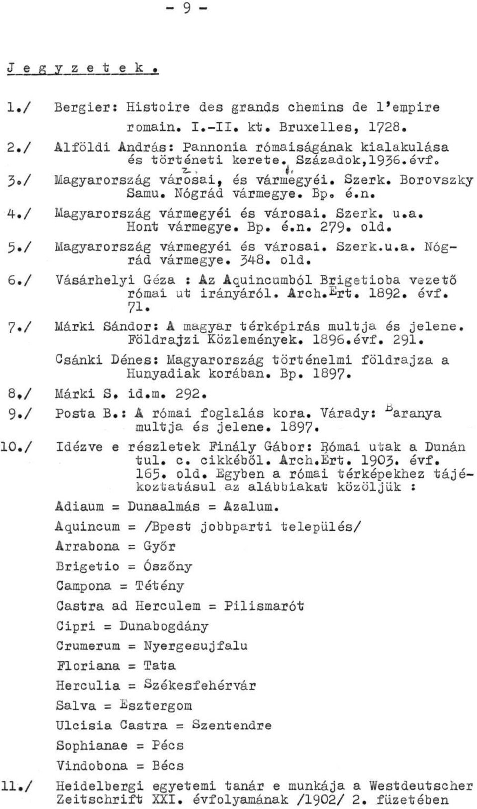 5./ Magyarország vármegyéi és városai. Szerk.u.a. Nógrád vármegye. 348. old. 6./ Vásárhelyi Géza : Az Aquincumból Brigetioba vezető római út irányáról. Arch.Ért. 1892. évf. 71