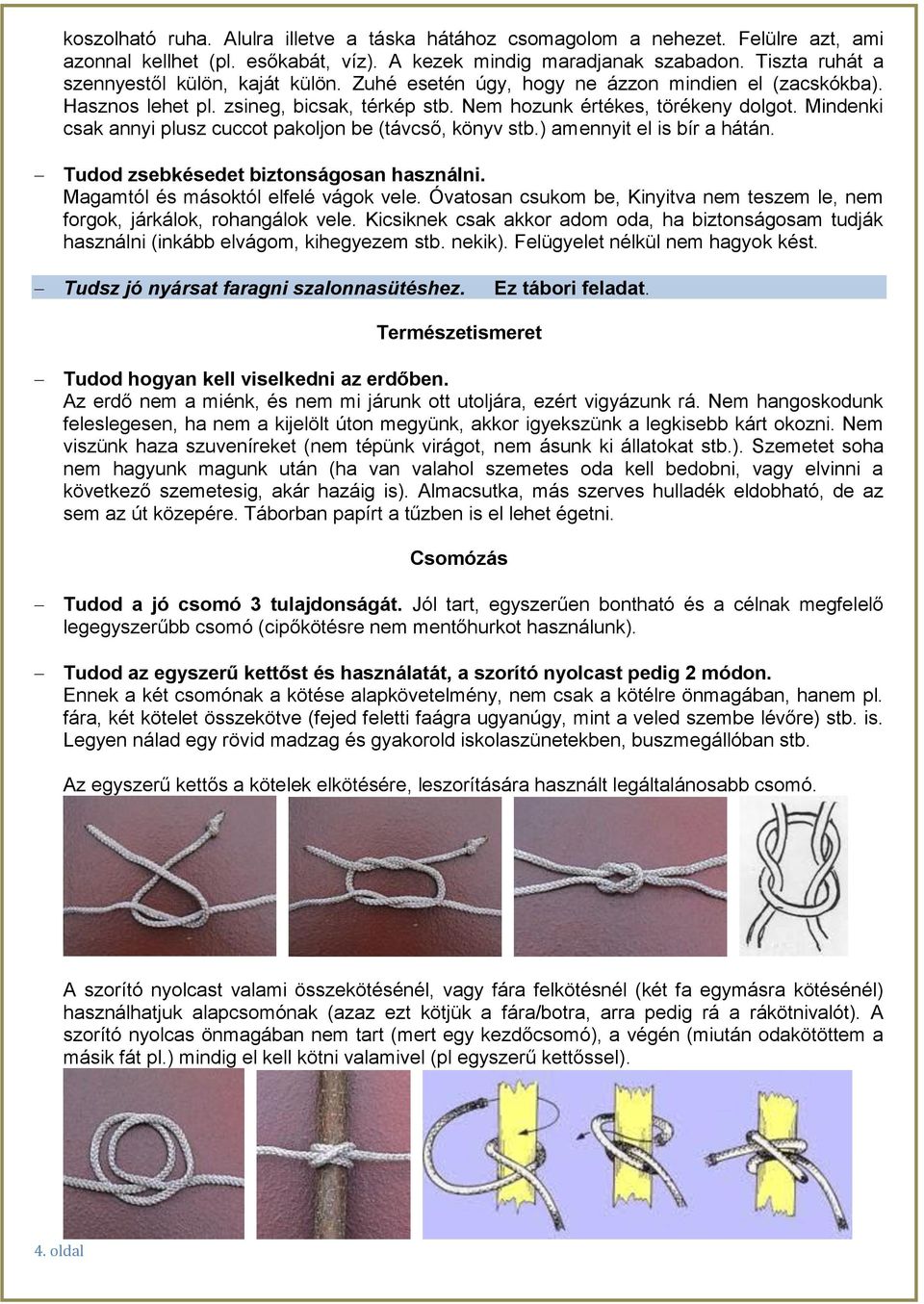 Mindenki csak annyi plusz cuccot pakoljon be (távcső, könyv stb.) amennyit el is bír a hátán. Tudod zsebkésedet biztonságosan használni. Magamtól és másoktól elfelé vágok vele.