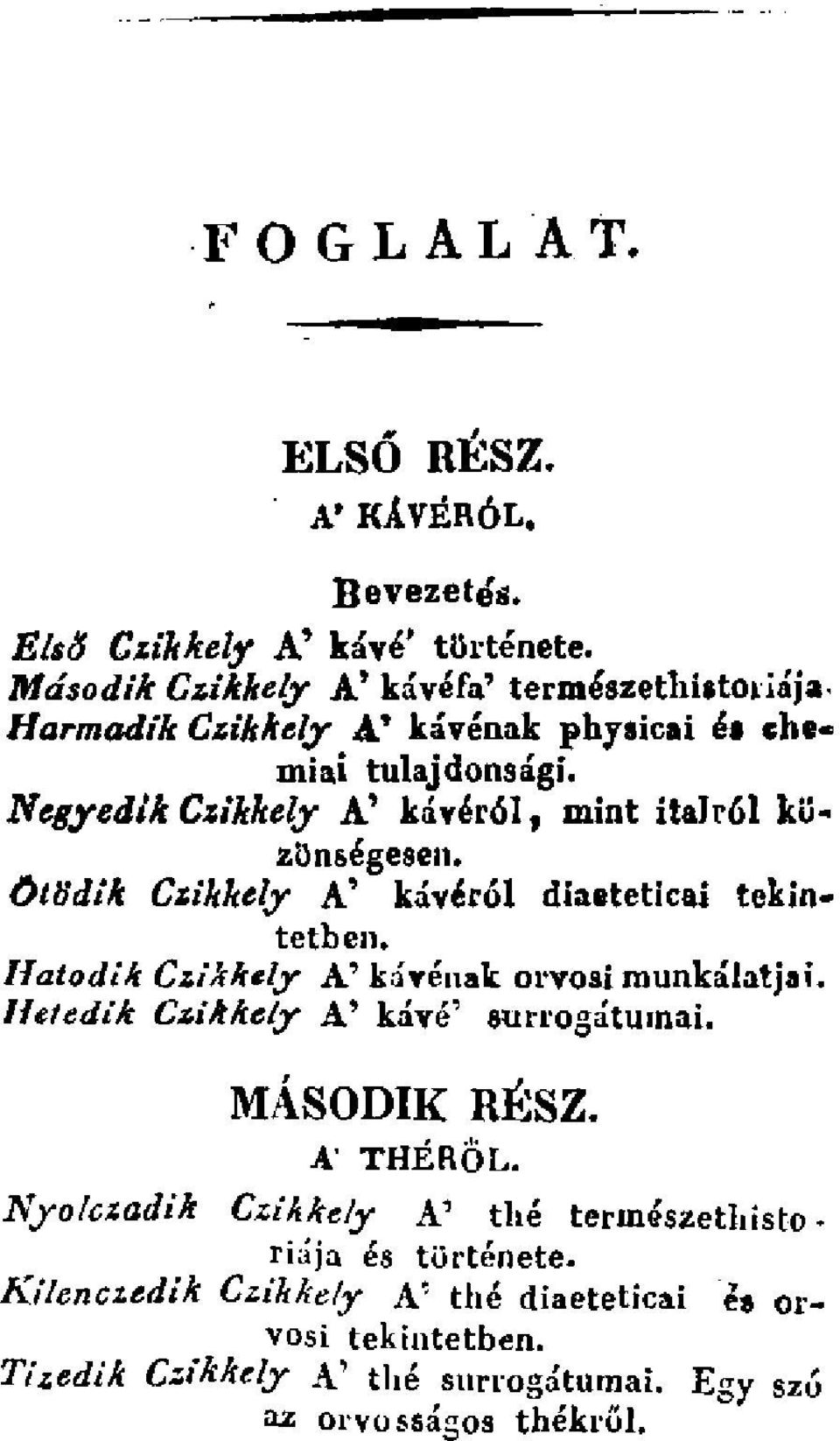 Negyedik Czikkely A' kávéról, mint italról közönségesen. Ötödik Czikkely A' kávéról diaeteticai tekintetben.