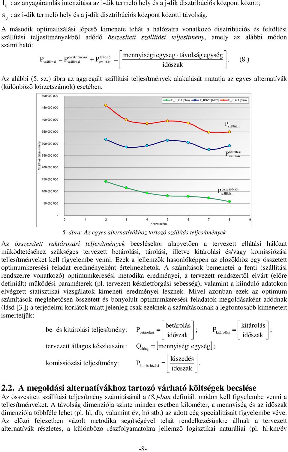 feltöltı mennyiségi egység távolság egység = + =. (8.) idıszak Az alábbi (5. sz.) ábra az aggregált teljesítmények alakulását mutatja az egyes alternatívák (különbözı körzetszámok) esetében.