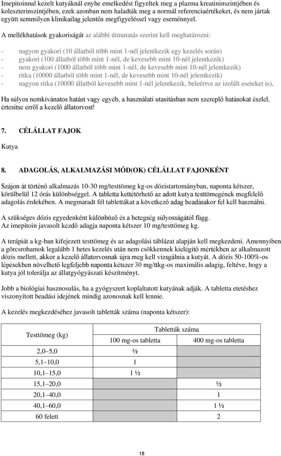 A mellékhatások gyakoriságát az alábbi útmutatás szerint kell meghatározni: - nagyon gyakori (10 állatból több mint 1-nél jelentkezik egy kezelés során) - gyakori (100 állatból több mint 1-nél, de