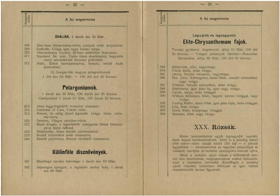 pelagroni umok drb ára 50 fillér 00 drb ára 45 korona Pelargoniumok darab ára 30 fillér 00 darab ára 25 korona Cserépnélkül darab 20 fillér 00 darab 20 korona Alma leggyöngédebb husszinü rózsaszin