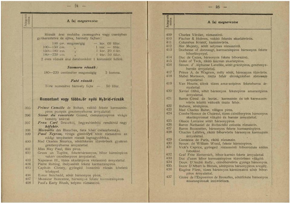 korona 50 fillér Remonlant vagy többaiör nyiló H)brid ózsák Prillce Caltille de Rohan vakitó fekete karmazsinpiros polnpás gesztenyebarna árnyulatta Szouv du rosierisfe Gouod cseresznyepi ros vlragu