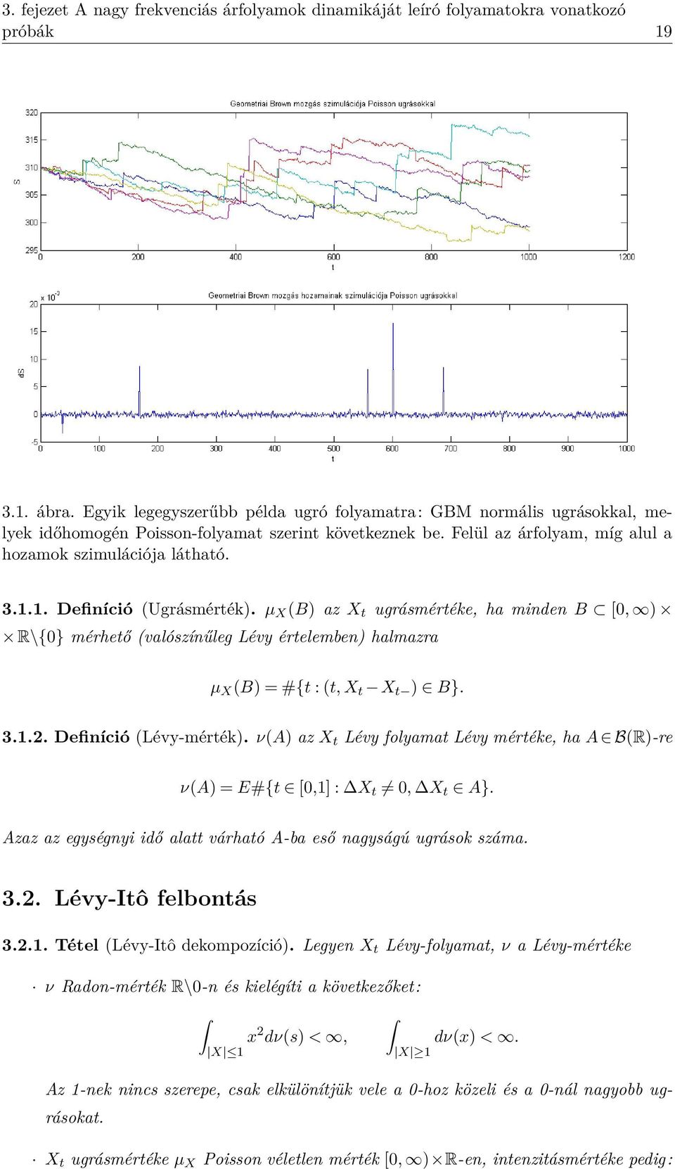 1. Definíció (Ugrásmérték). µ X (B) az X t ugrásmértéke, ha minden B [0, ) R\{0} mérhető (valószínűleg Lévy értelemben) halmazra µ X (B) = #{t : (t, X t X t ) B}. 3.1.2. Definíció (Lévy-mérték).