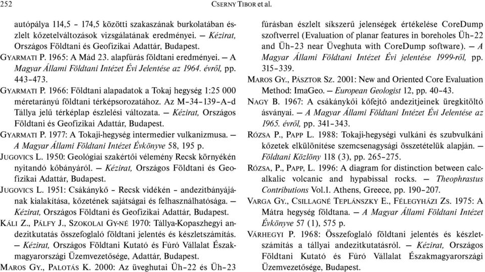 1966: Földtani alapadatok a Tokaj hegység 1:25 000 méretarányú földtani térképsorozatához. Az M 34 139 A d Tállya jelű térképlap észlelési változata.