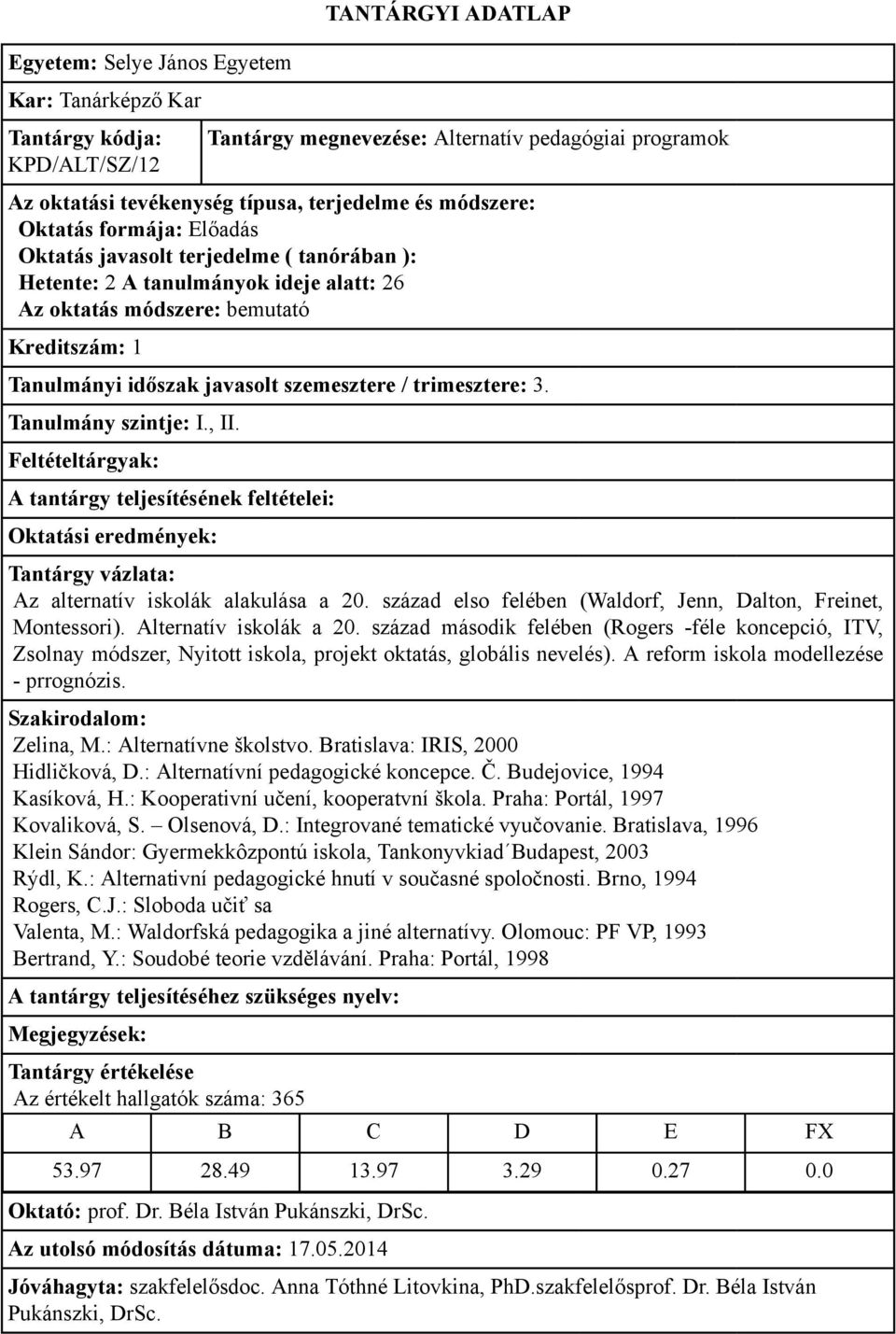 század második felében (Rogers -féle koncepció, ITV, Zsolnay módszer, Nyitott iskola, projekt oktatás, globális nevelés). A reform iskola modellezése - prrognózis. Zelina, M.: Alternatívne školstvo.