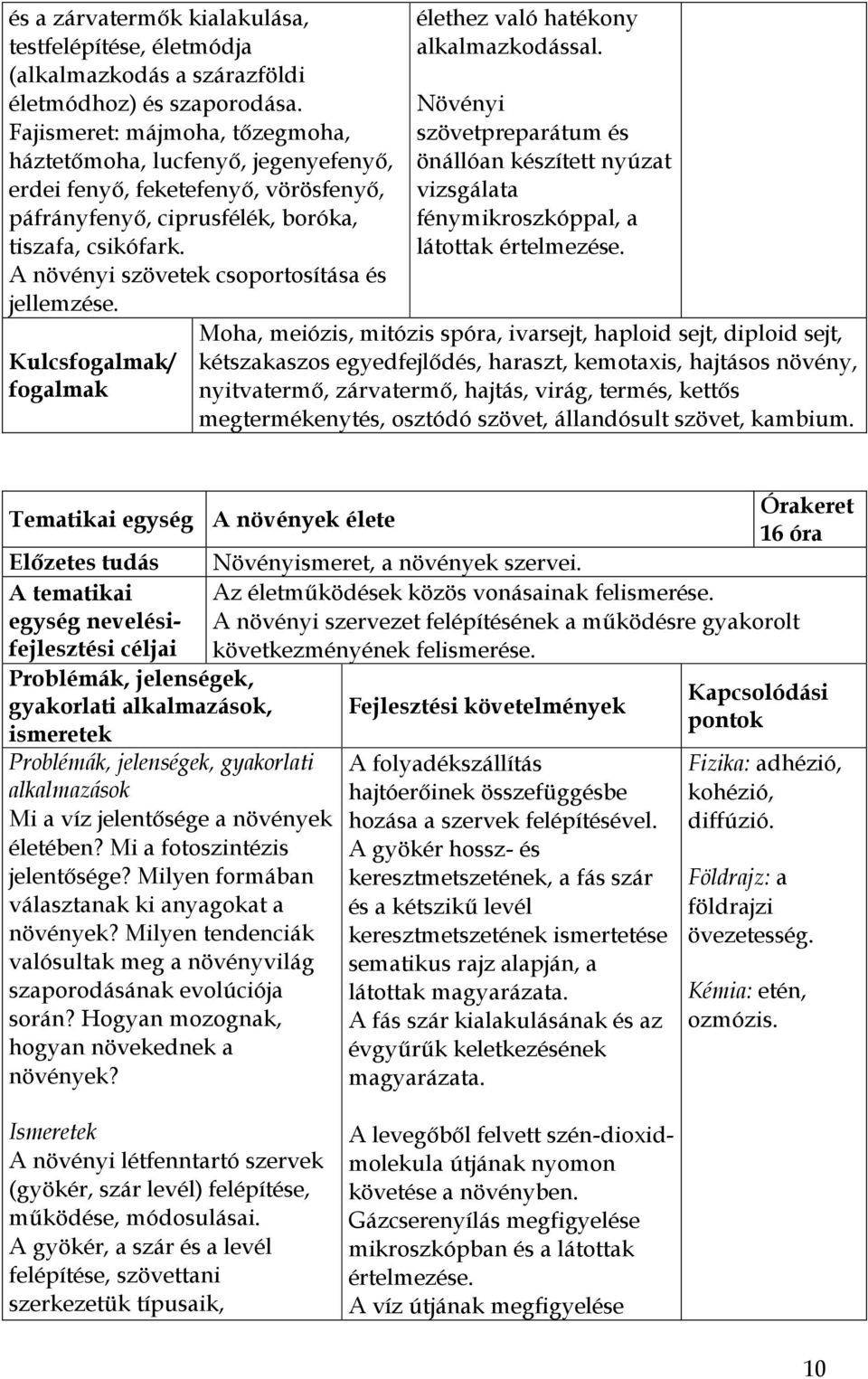 A növényi szövetek csoportosítása és jellemzése. Kulcsfogalmak/ fogalmak élethez való hatékony alkalmazkodással.