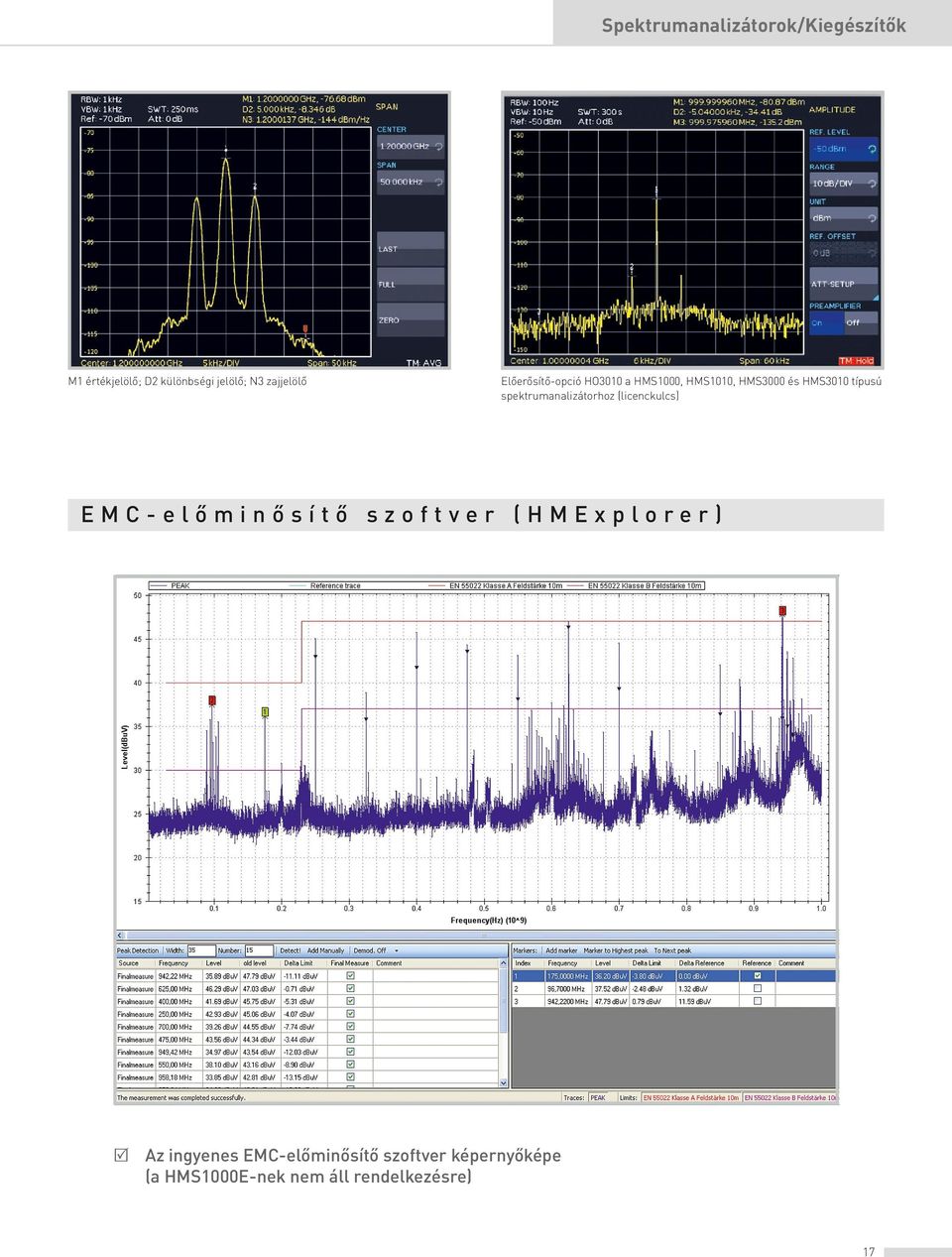 spektrumanalizátorhoz (licenckulcs) EMC-előminősítő szoftver (HMExplorer) R Az