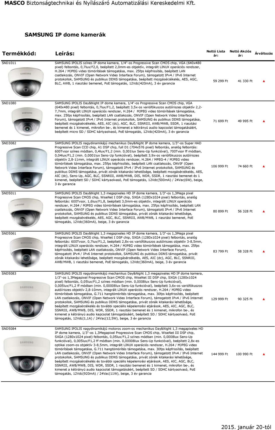 25fps képfrissítés, beépített LAN csatlakozás, ONVIF (Open Network Video Interface Forum), támogatott IPv4 / IPv6 Internet protokollok, SAMSUNG és publikus DDNS támogatása, beépített mozgásérzékelés,